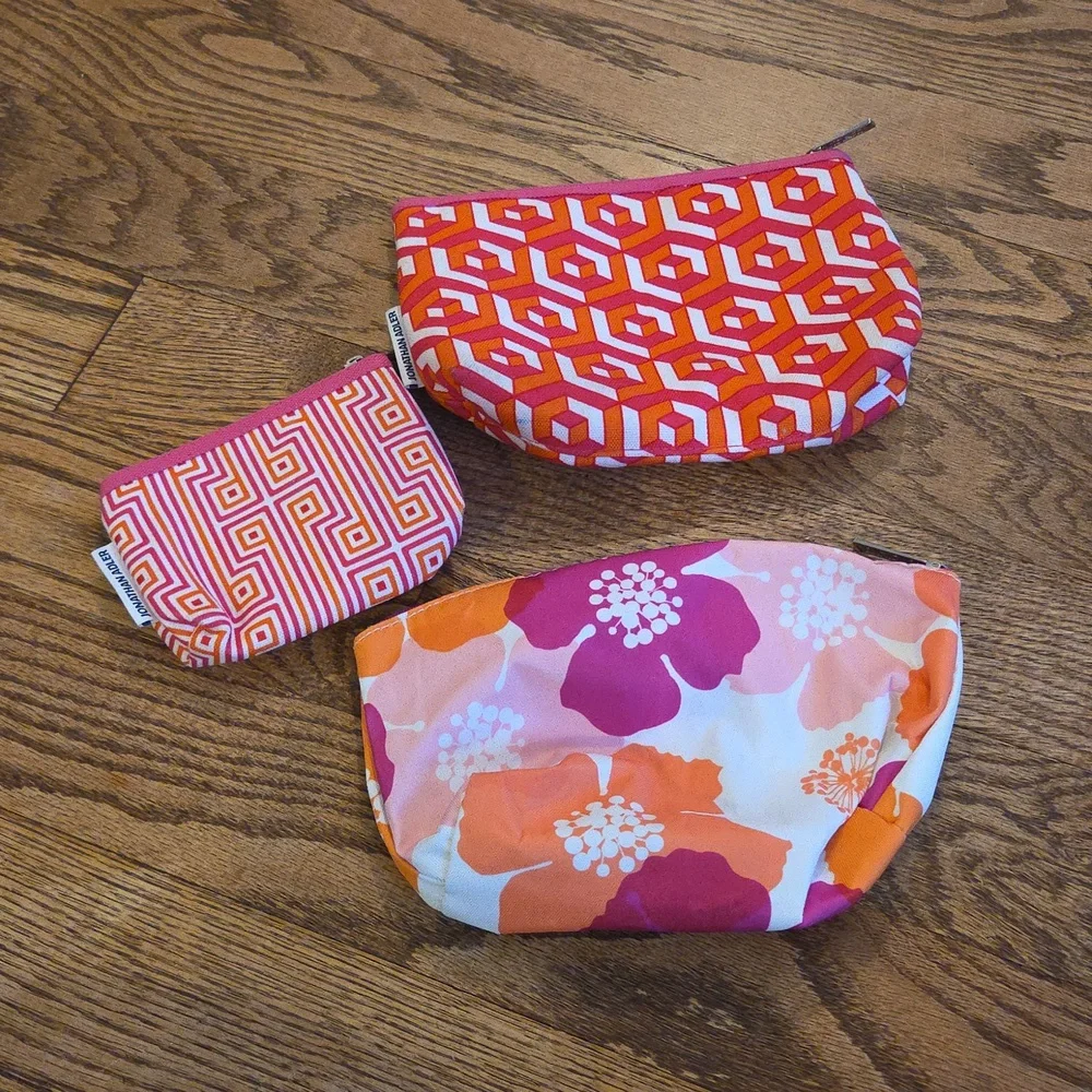 Clinique - Jonathan Adler - 3 Vibrant Pink and Orange Patterned Cosmetic Bags